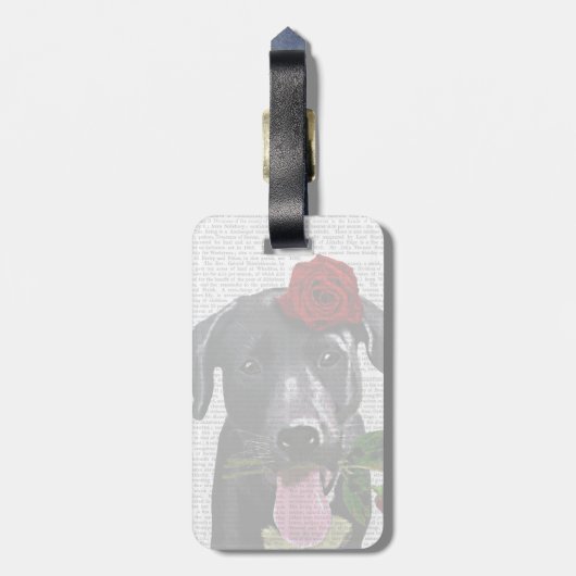 Schwarzes Labrador mit Rose 2 Gepäckanhänger (Rückseite vertikal)