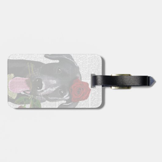 Schwarzes Labrador mit Rose 2 Gepäckanhänger (Rückseite horizontal)