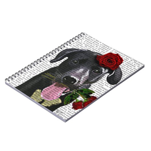 Schwarzes Labrador mit Rose 2 Notizblock (Linke Seite)