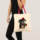 Schwarzes Labrador mit Rose 2 Tragetasche (Vorderseite (Produkt))