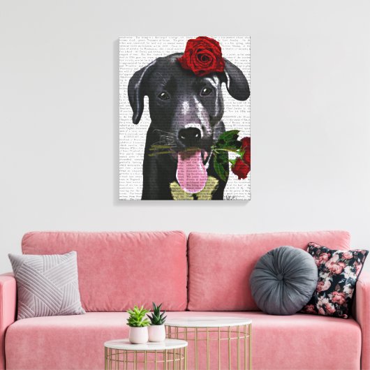 Schwarzes Labrador mit Rose Leinwanddruck (Insitu (Wohnzimmer))