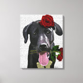 Schwarzes Labrador mit Rose Leinwanddruck (Vorderseite)