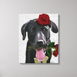 Schwarzes Labrador mit Rose Leinwanddruck