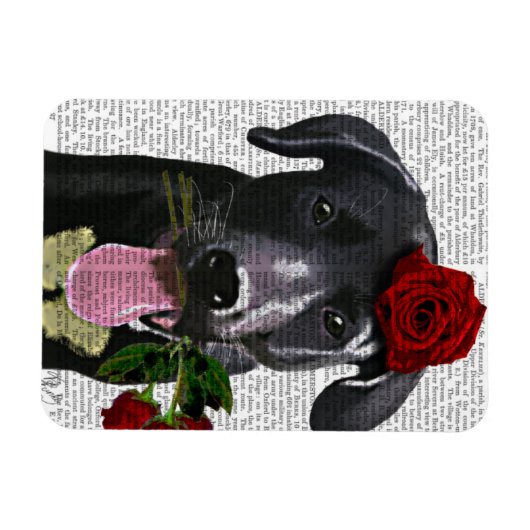 Schwarzes Labrador mit Rose Magnet (Horizontal)