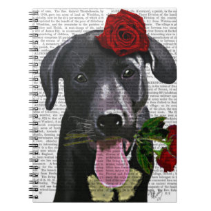 Schwarzes Labrador mit Rose Notizblock
