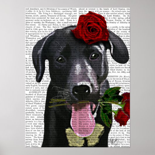 Schwarzes Labrador mit Rose Poster (Vorne)