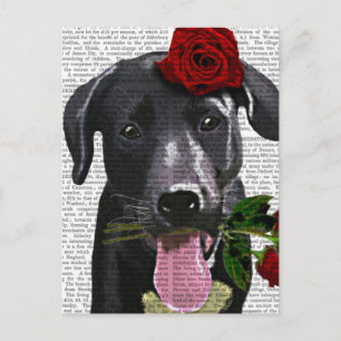 Schwarzes Labrador mit Rose Postkarte