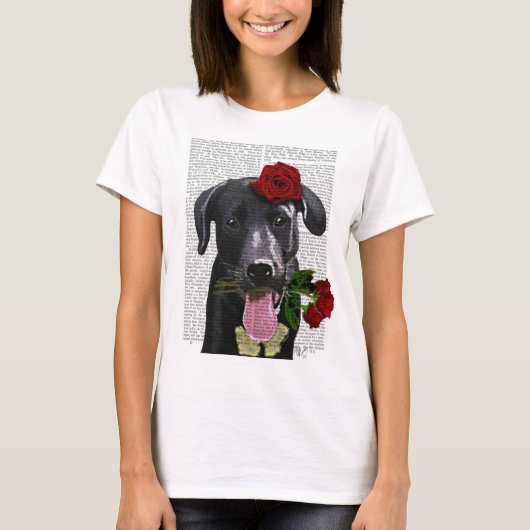 Schwarzes Labrador mit Rose T-Shirt (Vorderseite)