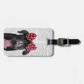 Schwarzes Labrador mit rotem Bogen auf Kopf Gepäckanhänger (Vorderseite horizontal)