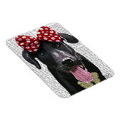 Schwarzes Labrador mit rotem Bogen auf Kopf Magnet (Rechte Seite)