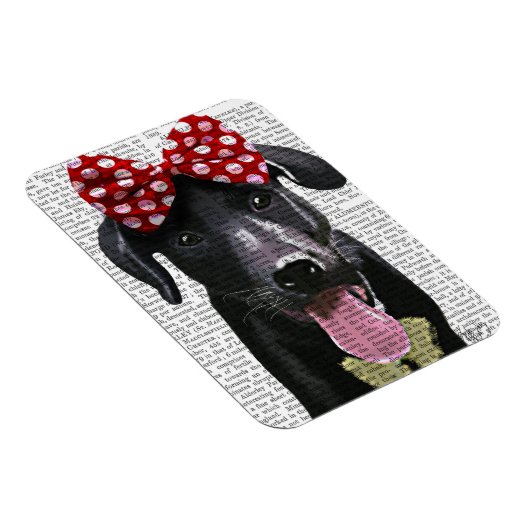 Schwarzes Labrador mit rotem Bogen auf Kopf Magnet (Rechte Seite)