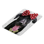 Schwarzes Labrador mit rotem Bogen auf Kopf Magnet (Linke Seite)