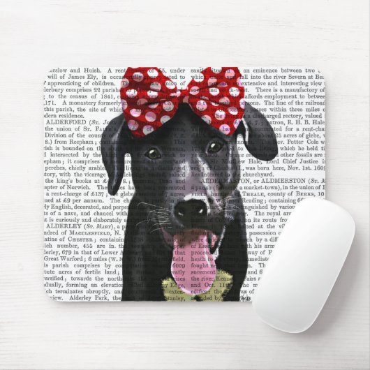 Schwarzes Labrador mit rotem Bogen auf Kopf Mousepad (Mit Mouse)