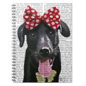 Schwarzes Labrador mit rotem Bogen auf Kopf Notizblock (Vorderseite)