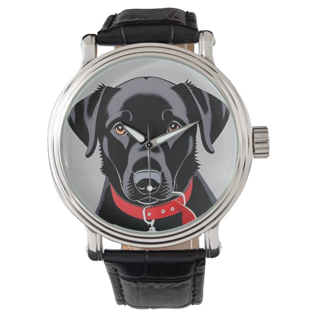 Schwarzes Labrador mit rotem Collar Armbanduhr (Vorderseite)