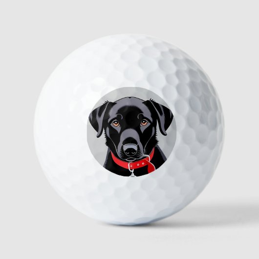 Schwarzes Labrador mit rotem Collar Golfball (Vorderseite)