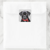 Schwarzes Labrador mit rotem Collar Quadratischer Aufkleber (Tasche)