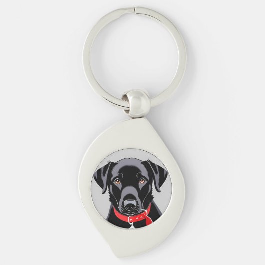 Schwarzes Labrador mit rotem Collar Schlüsselanhänger (Vorderseite)