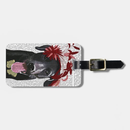 Schwarzes Labrador mit rotem Fascinator Gepäckanhänger (Vorderseite horizontal)