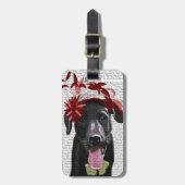 Schwarzes Labrador mit rotem Fascinator Gepäckanhänger (Vorderseite vertikal)