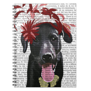 Schwarzes Labrador mit rotem Fascinator Notizblock