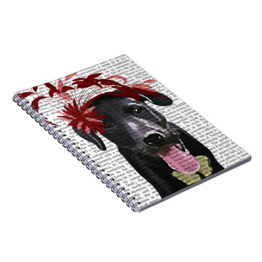 Schwarzes Labrador mit rotem Faszinator Notizblock (Rechte Seite)