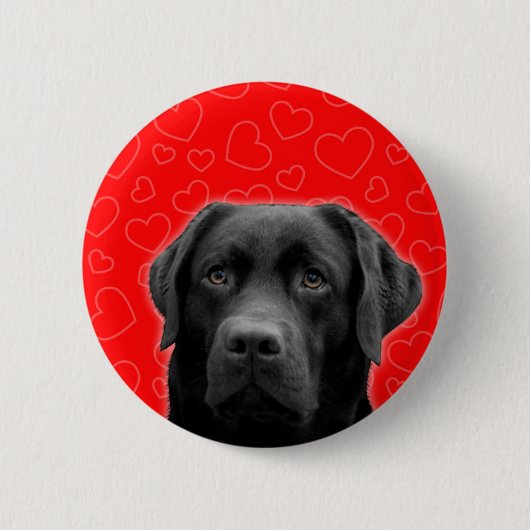 Schwarzes Labrador mit rotem Herzen Button (Vorderseite)