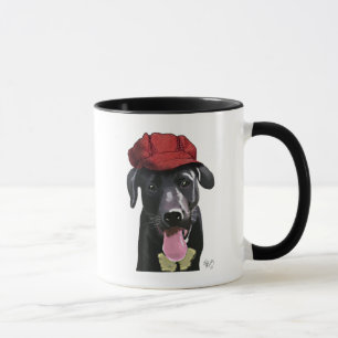 Schwarzes Labrador mit roter Kappe Tasse