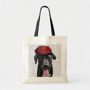 Schwarzes Labrador mit roter Kappe Tragetasche