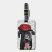 Schwarzes Labrador mit roter Spitze Gepäckanhänger (Vorderseite vertikal)