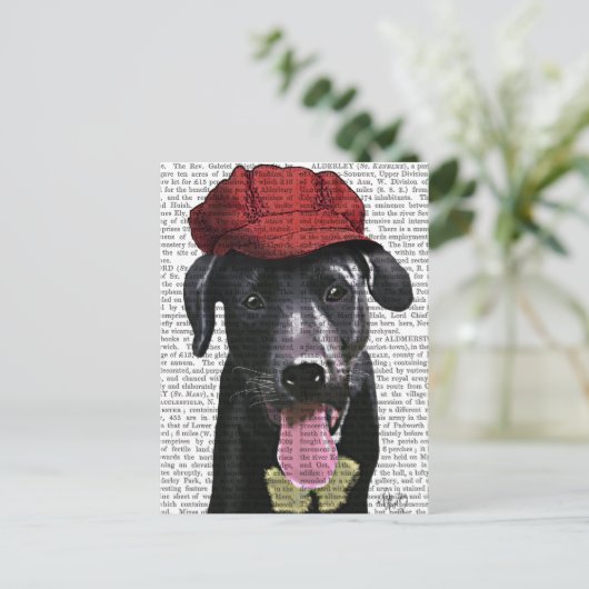 Schwarzes Labrador mit roter Spitze Postkarte (Stehend Vorderseite)