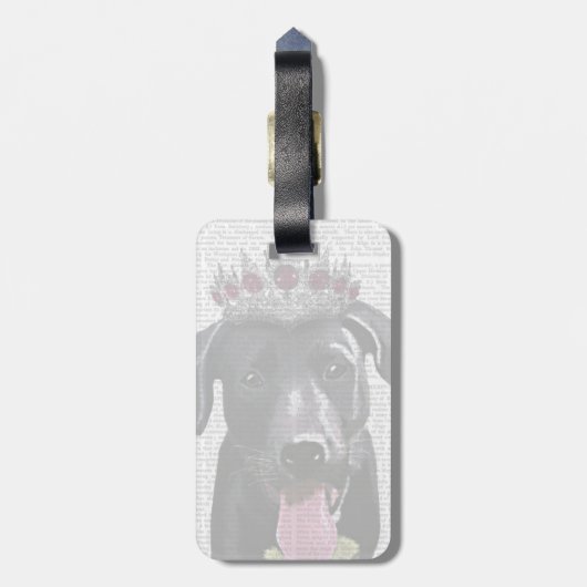 Schwarzes Labrador mit Tiara Gepäckanhänger (Rückseite vertikal)