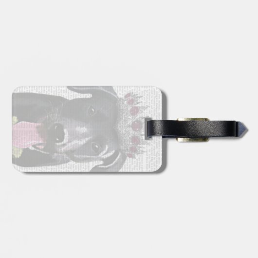 Schwarzes Labrador mit Tiara Gepäckanhänger (Rückseite horizontal)