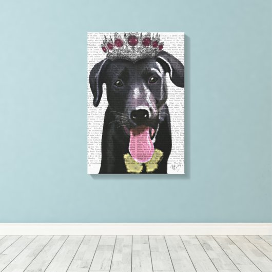 Schwarzes Labrador mit Tiara Leinwanddruck (Insitu (Holzboden))