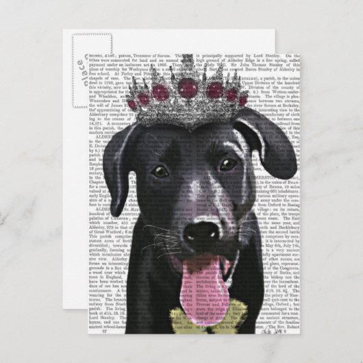Schwarzes Labrador mit Tiara Postkarte (Vorne/Hinten)