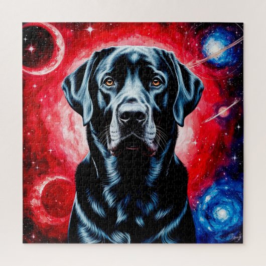 Schwarzes Labrador-Portrait im kosmischen Raum Puzzle (Vertikal)
