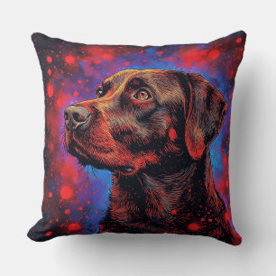 Schwarzes Labrador-Porträt in einem kosmischen Rau Kissen