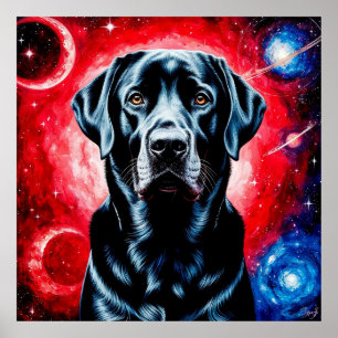 Schwarzes Labrador-Porträt in einem kosmischen Rau Poster