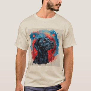 Schwarzes Labrador-Porträt in einem kosmischen Rau T-Shirt