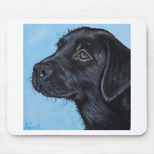 Schwarzes Labrador-Puppy-Malerei Mousepad (Vorne)