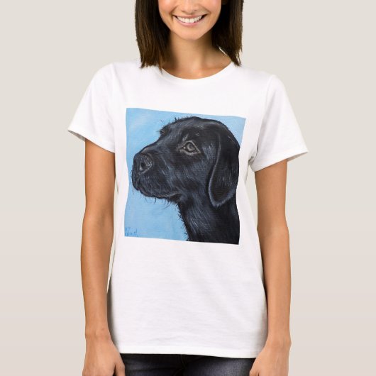 Schwarzes Labrador-Puppy-Malerei T-Shirt (Vorderseite)