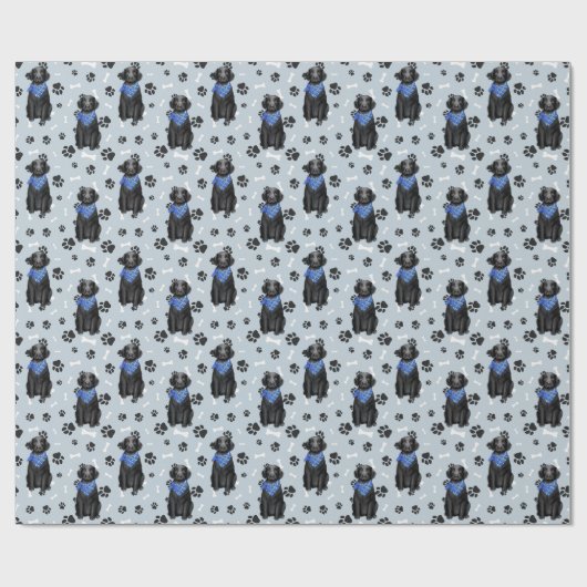 Schwarzes Labrador Retriever Dog Paw Print Pattern Geschenkpapier (Flach)