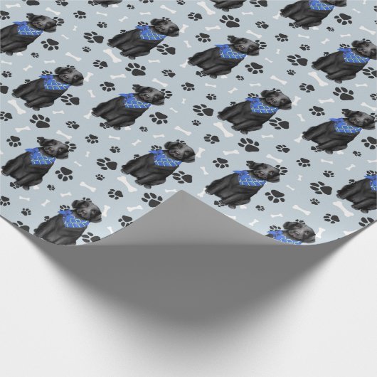 Schwarzes Labrador Retriever Dog Paw Print Pattern Geschenkpapier (Ecke)