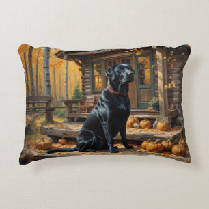 Schwarzes Labrador Retriever Log Kabine Herbst Dekokissen