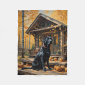 Schwarzes Labrador Retriever Log Kabine Herbst Fleecedecke (Vorderseite)