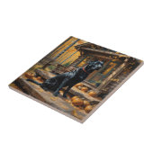 Schwarzes Labrador Retriever Log Kabine Herbst Fliese (Seite)