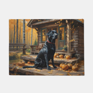 Schwarzes Labrador Retriever Log Kabine Herbst Fußmatte