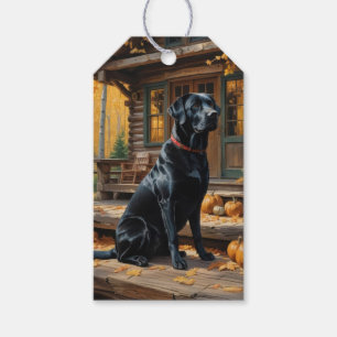 Schwarzes Labrador Retriever Log Kabine Herbst Geschenkanhänger