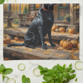 Schwarzes Labrador Retriever Log Kabine Herbst Geschirrtuch (Gefaltet)