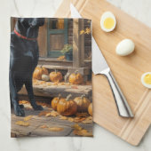 Schwarzes Labrador Retriever Log Kabine Herbst Geschirrtuch (Viertel Falte)